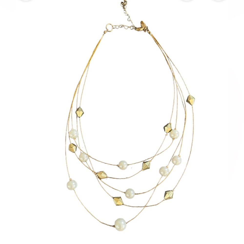 New York & Co Women’s Necklace| White Gold Pearls| Adjustable